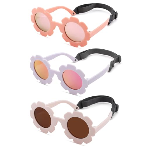 Image of Hycredi Flexible Bendable Flower Baby Polarized Sunglasses with Strap for Newborn Infant Girls Age 0-24 Months