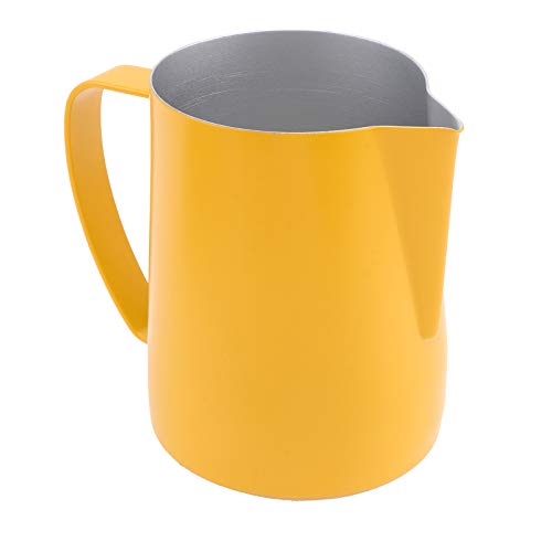 Cabilock Jarra de Espuma de Café de Acero Inoxidable Taza de Espuma de Café con Mango Amarillo 600Ml Jarra de Medición…