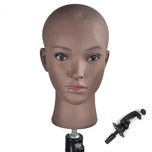 Afro Bald Mannequin Head Professional Cosmetology Training head for Display Wig Hat Glasses Scarf Masks, ect Model Head with Free Clamp