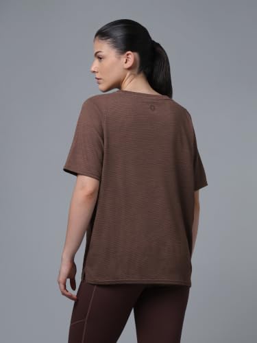 Image of TECHNOSPORT Women Relaxed Fit Cubic Melange Round Neck T-Shirt | Quick Dry Polyester Casual Tee with UPF 50+ UV Protection, Anti-Microbial & Double Cool Technology