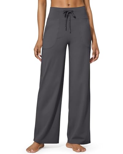 G4Free Wide Leg Joggers for Women UK Yoga Pants Trousers Sweatpants Tracksuit Bottoms with Pockets Stretch Lounge Jogging Ladies Elasticated Work(Tall,Dark Grey,L)
