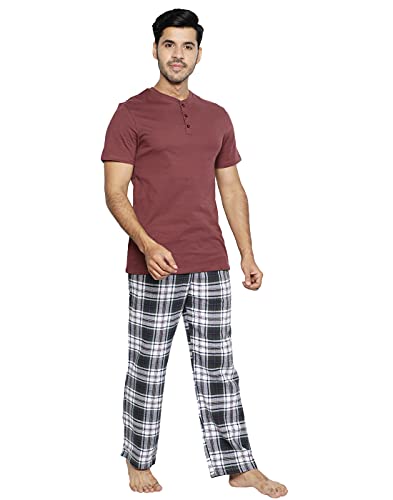 Image of B STORIES Men's 100% Cotton Full Sleeve PJ Set - Checkered Nightwear Set | Soft Loungewear | Comfortable Sleepwear | Stylish Casual Home Wear Shirt & Pant (S-XXL)