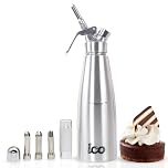 ICO 1L Sifone Panna Montata Professionale in Acciaio Inossidabile per Monta Panna Fatta in Casa, Sifone da Cucina per Dolci, Salse e Liquori Infusi, 1L