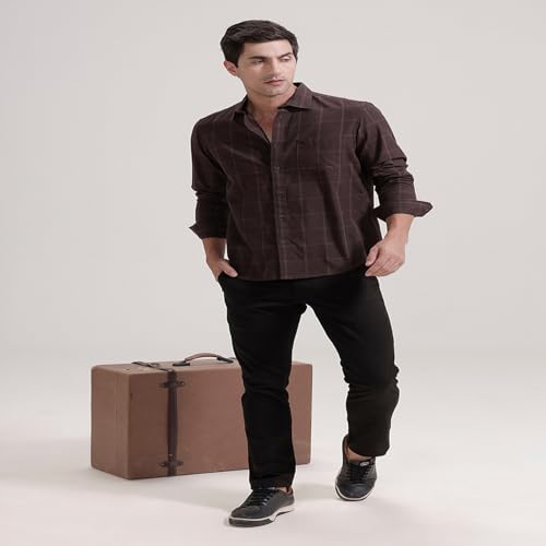 Image of BASICS 100% Cotton Checked Shirt for Men | Slim Fit | Everyday Smart Casual Wear | Full Sleeve