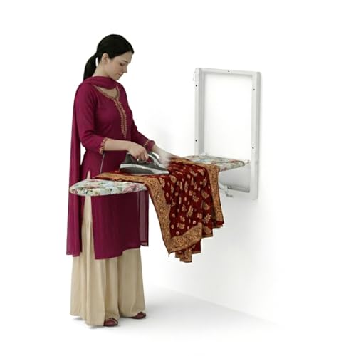 Image of CIPLA PLAST Wall Mount Ironing Table |Space-Saving & Foldable Mechanism | Wooden Surface | DIY Assembly | Easy-Release Lever, Removable Cotton Cover & Mounting Hardware With (Silicon Iron Resting Pad)