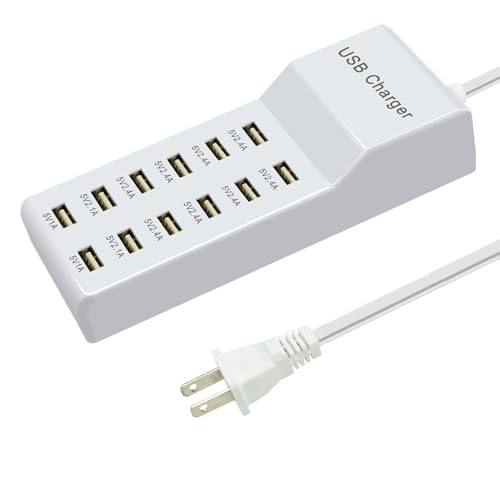 USB Charging Station with 12 Port Power Strip Fast Charging hub for Multiple Devices Compatible with Cell Phones Tablets Laptops (12 USB Ports)