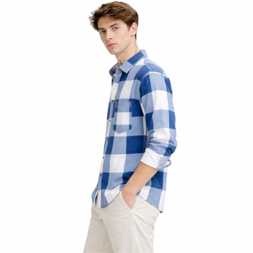 Image of FALCONWEAR Men's Cotton Checkered Casual Shirt Black and White Buffalo Plaid Button Down Full Sleeve Regular Fit Stylish for Boys and Men
