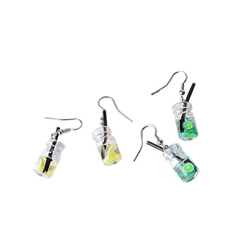 Tiande Fruit Lemon Tea Drink Bottle Drop Earrings Fashion Candy Color Lemon Shell Creative Dangle Earring Yellow and Green for Women Jewelry