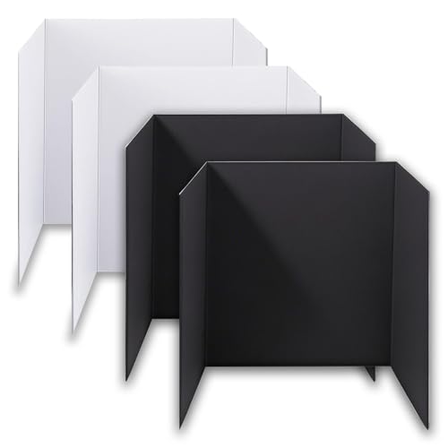 Image of 4-Pack Trifold Display Boards, Black+White 24 x 16 Inches Tri-Fold Corrugated Presentation Boards for Classroom Projects, Science Fairs, Business Events, and Exhibits