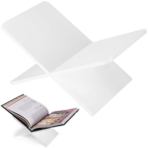 Acrylic Book Holder 11 x 7 x 6 in Open Large Book Display Stand for Cookbook Art Book Bible Guest Book, 2-Piece Coffee Table Book Stand for Reading (White, Opaque)