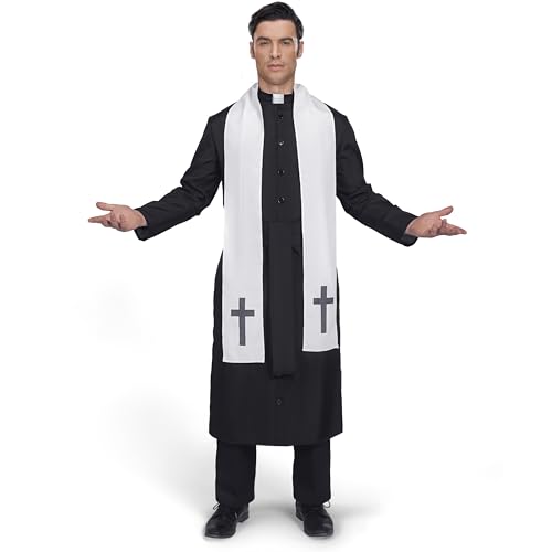 Spooktacular Creations Étole de robe de prêtre noire pour homme adulte, costume de prêtre pour Halloween, fête, cosplay (grand)