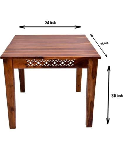 Image of Sheesham Wood Oval Dining Table with Cushion Chairs Set for Home Hall | Solid Wood Dinner Table with Chairs for Hotels | Dining Room Sets (Honey Finish, 4 Seater)