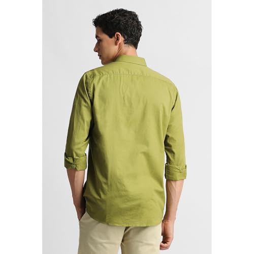 Image of Peter England Men's Slim Fit Full Sleeve Casual Shirt in Twill Weave Cotton