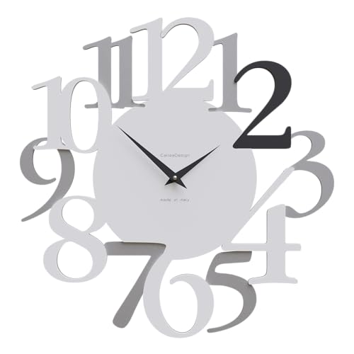 CalleaDesign Orologio da Parete moderno Russell, 45 cm, Elegante, Design Moderno, Meccanismo Silenzioso [Nero, Bianco, Alluminio]. Orologi da parete particolari moderni italiani.