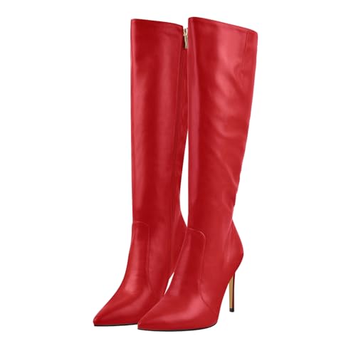 Image of LISHAN Women's Pointed Toe Under the Knee High Boots Stiletto High Heels