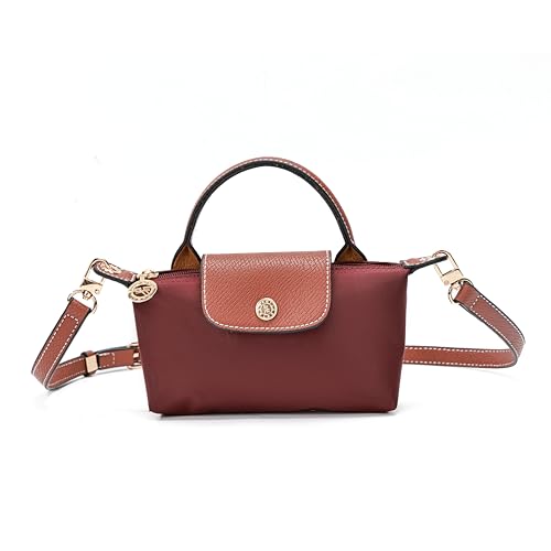 Mini Bag Londres Bolsa Feminina Nylon PU Compacta Tiracolo Transversal Leve com Zíper e Alça Ajustável (Vinho)