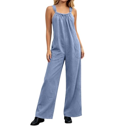 Combinaison d'été en denim fluide pour femme avec pantalon baggy à bretelles