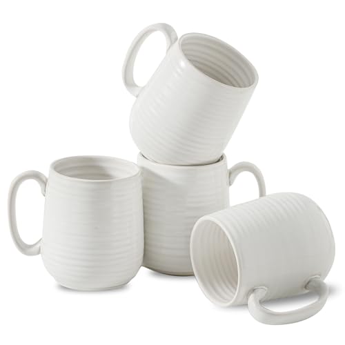Hasense Coffee Mugs Set of 4, 15 Ounce Porcelain Latte Mug Set with Handle for Morning Coffee Tea and Cocoa, Ceramic Coffee Cups with Unqiue Glaze for Men, Women, Plain