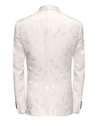 Wemaliyzd Men's 2 Pcs Suit Shawl Lapel Classic Patterned Wedding Blazer Separate Pants(Ivory,52R)4