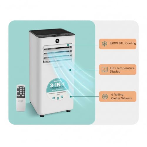Image of SereneLife 8000 BTU Portable Air Conditioner, Small AC Unit with Dehumidifier and Fan, Mini AC Unit with 350 Sq. Ft. Coverage, Timer Settings Up to 24 Hours and Window Mount Kit for Room