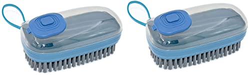 Image of Soft Cleaning Brush Hand Broom for Car /Bed /Couch /Draft /Garden /Furniture /Clothes Bedspread Carpet Cleaning Brush, Cleaning Brush with Soap Dispenser Scrub Brush,Washing Brush,Blue (Pack of 2)