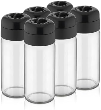 Spice Shaker Set - 6-Piece Glass Seasoning Jars with Adjustable Lid, 245ml Capacity Each - Airtight and Durable Containers for Herbs, Spices, and Powders - Black Caps, Modern Design image 4