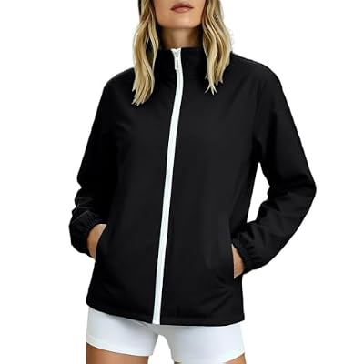 maisdgop Waterproof Rain Jacket Women Stand Collar Zip Casual Windbreaker