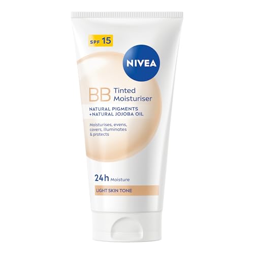 NIVEA BB Tinted Moisturiser SPF 15 Light (3 x 50ml) 24 Hour Moisturising BB Cream with Jojoba Oil Covers Imperfections and Evens Skin Tone For Light Skin Tones