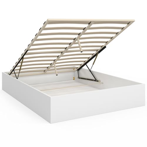 IDMarket - Lit Coffre Double SANDSIDE avec sommier 140 x 190 cm Blanc