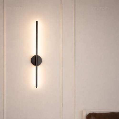 Image of SAH Contemporary LED Black Wall Light Vertical Metal Wall Lamp Soft & Bright LED 3 Step Color Changing, Ambient Lighting Ideal for Living Room, Bedroom, Hallway, Bathroom and Home Decoration