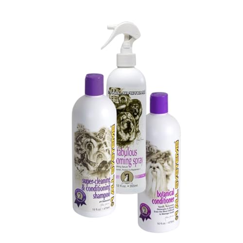 #1 All Systems Professional Pet Grooming Kit, Shampoo, Conditioner, and Grooming Spray for Setters, Spaniels, Breeds with Jackets - Coarser Outer Coat with Silky Furnishings