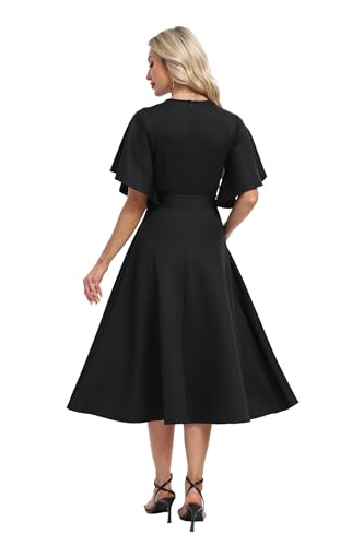 Image of DNFUN Women's Cocktail Dresses 2025 Formal Wedding Guest Church Modest Christmas Party Prom Dress Black