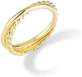 Miabella 925 Sterling Silver or 18Kt Yellow Gold Over Silver Rope and High Polished Band Interlocked Rolling Ring for Women Made in Italy (yellow-gold-plated-silver, 7)