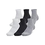 Under Armour Unisex Training Cotton Quarter Socks 6 Pack, (035) Steel/White/Black, Large