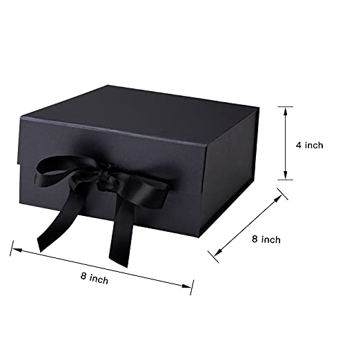 Wrapaholic 2Pcs Black Gift Box With Satin Ribbon, 8X8X4 Inches Collapsible Gift Box With Magnetic Closure For Party, Wedding, Gift Wrap, Bridesmaid Proposal, Storage #TOP1