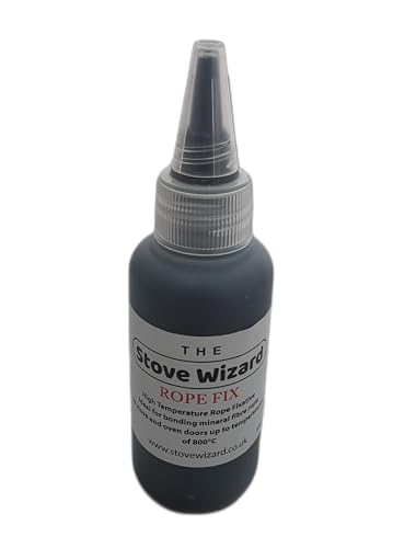 The Stove Wizard Large Bottle 50ml Wood Burner Stove Rope Glue Adhesive Heat Resistant Rope Adhesive Easily Sets Glue Easy to Use Fixing Fibre Rope Stoves Boilers Range Cookers Black (1 x 50ml bottle)