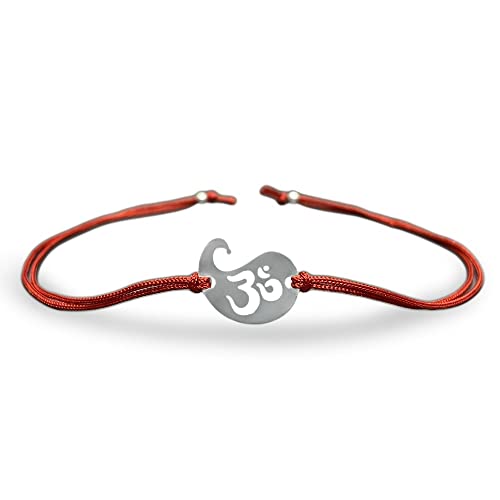 Image of Parnika 925 Silver Rakhi in Cotton Thread Silver Rakhi Bracelet For Brother in Pure 92.5 Sterling Silver for Boys and Men | Chandi ki Rakhi | With Roli Chawal (Om 4)