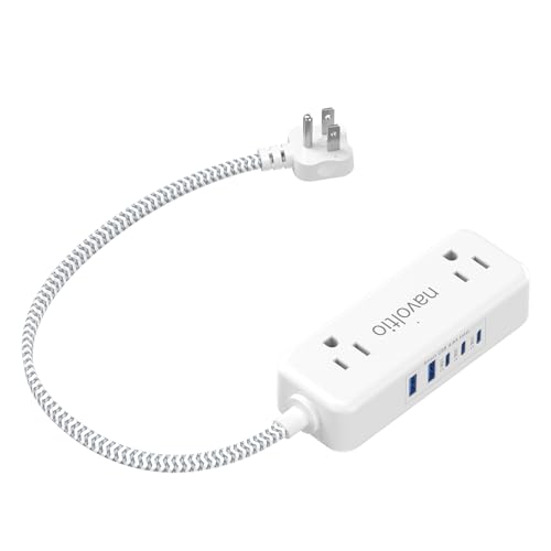 Short Extension Cord 1 ft -4 AC Outlets with 5 USB (5V/4.8A), Small Power Strip, Ultra Thin Flat Plug Extension Cord for Home Office College Dorm Essentials