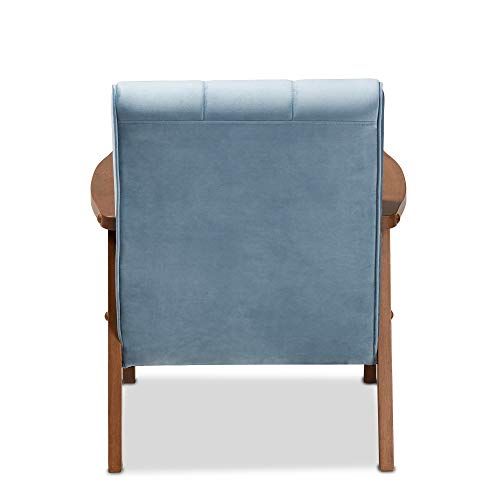 Sillón moderno azul claro con estructura de madera miniatura 6