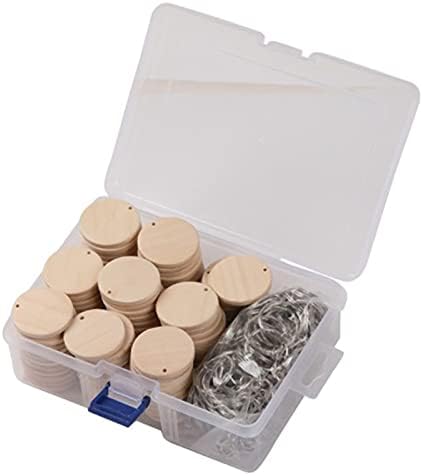 100 Pcs Round Wooden Discs with Keychain Wood Tags with Hole Reminder Record Calendar Wood Chips DIY Crafts