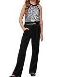 GRACE KARIN Mädchen Pailletten Overall mit Taschen Jazz Dance Disco Party Kostüm Kinder Festliche Kleidung Spielanzug Jumpsuit Silberne Pailletten 13-14 Jahre