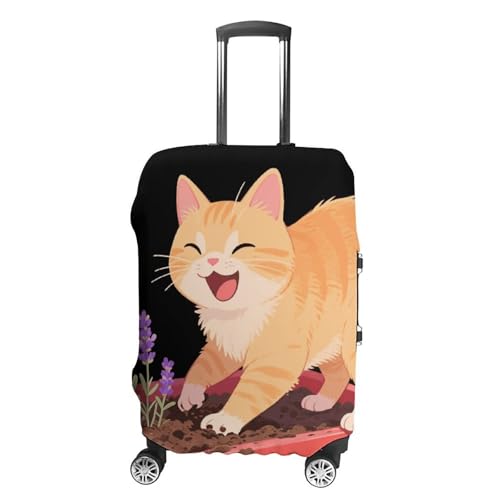 The Cat on The Flower Pot Elastic Luggage Cover Suitcase Protector for 19-32 Inch Suitcases | Universal Stretchable Travel Bag Cover | Anti-Scratch, Washable with Zipper Closure M