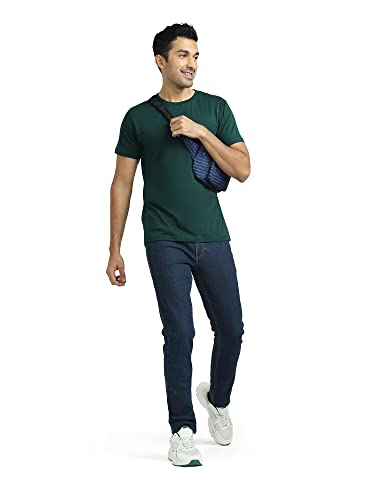 Image of XYXX Men's Supima Cotton Iconique T-Shirt - 4X Softer Than Cotton, Loungewear for Men with Superior Colour Retention. (M; Forest Green)