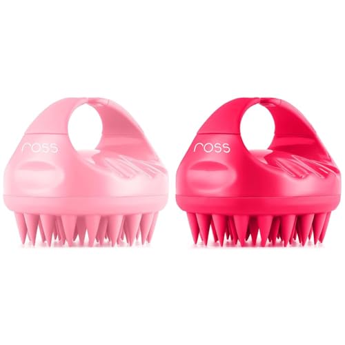 Image of Ross Hair Scalp Manual Massager Shampoo Brush with Soft Silicone Bristles for Anti Dandruff Exfoliaxting Scalp Care Light Pink Hair Scalp Massager Shampoo Hair Brush with Soft Silicone Bristles