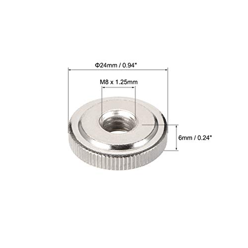 sourcing map Runde Gerändelte Rändel Muttern Anschluss Sperren Einstell Muttern, M8 Innengewinde, Dünne Ausführung, Vernickelt, Packung mit 5