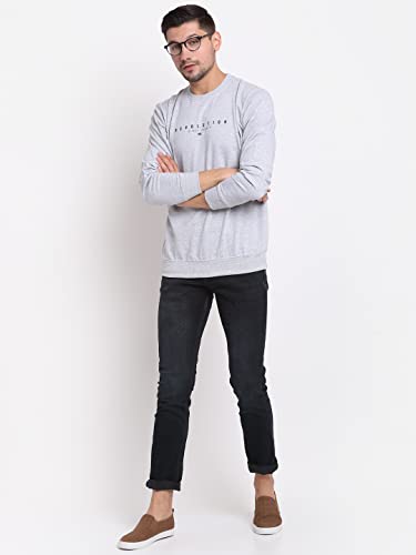 Image of Cantabil Men Grey Cotton Blend Round Neck Full Sleeve Printed T-Shirt (MTSH00026-GREY Melange)