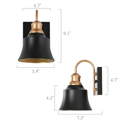 Image of KSANA Sconce Wall Lighting, Black and Gold Wall Mount Light Fixtures Modern Farmhouse Wall Sconces for Bedroom Living Room Hallway
