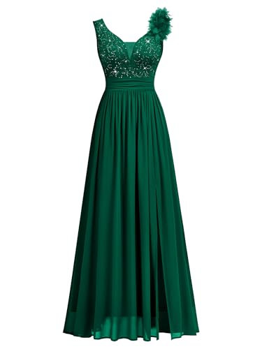 Image of Miusol Women's Vintage V-Neck Sequined Split Formal Evening Maxi Dress