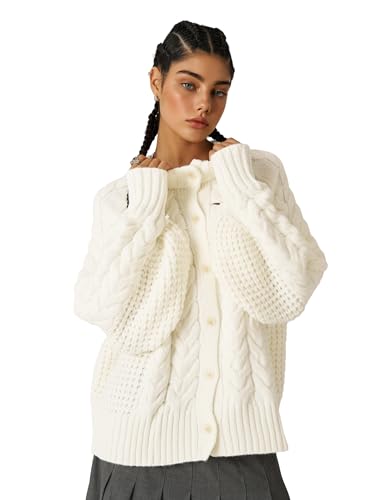 Aelfric Eden Chunky Cardigan Sweaters for Women Oversized Cable Knit Open Front Cardigans Long Sleeve Crewneck Trendy Outfits3