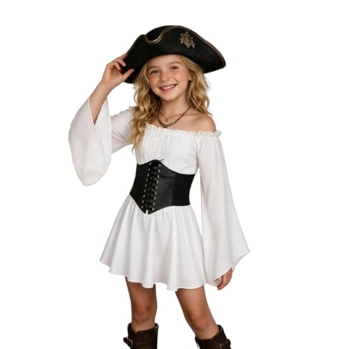 Girls Renaissance Dress Off Shoulder Pirate Skirts with Corset Waist Belt - image 2